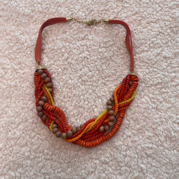 Orange and Gold Rope Fashion Necklace - Picture 1 of 10